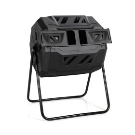 Rotating Compost Bin Barrel with Dual Chamber and Sliding Doors (Color: Black, Type: Garden Supplies)