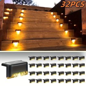 16 solar outdoor deck lights, garden lights, atmosphere lights, LED walk lights, light source control, suitable for balconies, terraces, stair fences (Color: 32PCS-nuanse)