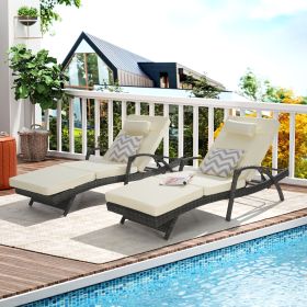 Outdoor Wicker Long Reclining Chair Set of 2 with Cushions (Color: as Pic)