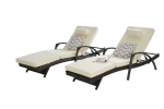 Outdoor Wicker Long Reclining Chair Set of 2 with Cushions