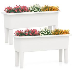 2 PCS Raised Garden Beds Self-Watering Planter Box with Detachable Legs and Drainage Hole (Color: White)