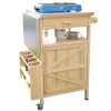 40.5" Outdoor Grill Cart with Stainless Steel Top, Solid Wood Outdoor Storage Cabinet with Drop Leaf, One Drawer, Towel Rack