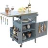 40.5" Outdoor Grill Cart with Stainless Steel Top, Solid Wood Outdoor Storage Cabinet with Drop Leaf, One Drawer, Towel Rack