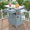 40.5" Outdoor Grill Cart with Stainless Steel Top, Solid Wood Outdoor Storage Cabinet with Drop Leaf, One Drawer, Towel Rack